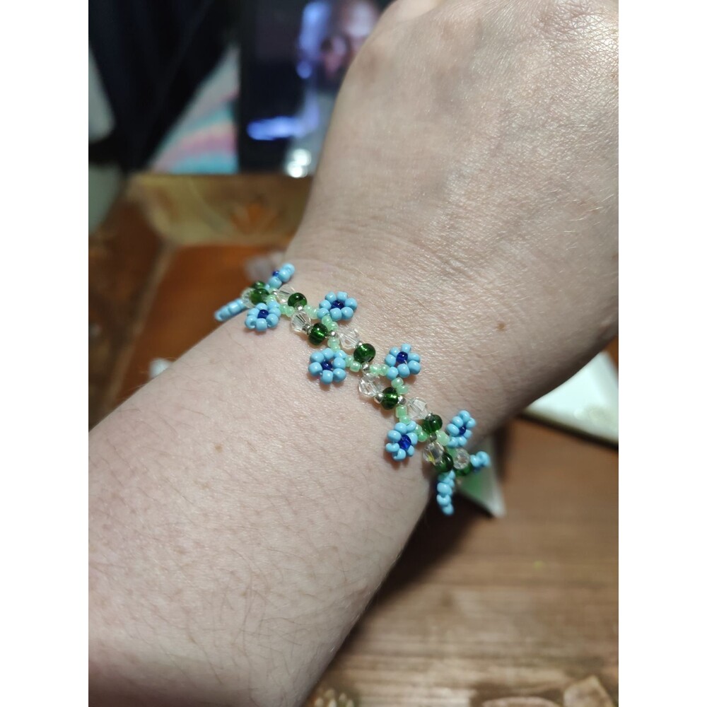 Handmade Blue Flowers & Jewels Bracelet